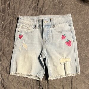 Wonder Nation Light Blue Jean Shorts with Strawberry Accents and blue shorts